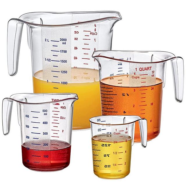 Amazing Abby - Melissa - Unbreakable Plastic Measuring Cups (4-Piece Set), Food-Grade Measuring Jugs, 1/2/4/8-Cup Capacity, Stackable and Dishwasher-Safe, Great for Oil, Vinegar, Flour, More