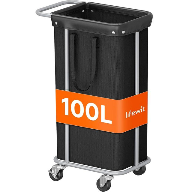 Lifewit 100L Large Laundry Basket with Wheels, Tall 1 Section Laundry Hamper Organizer, Rolling Laundry Cart with Steel Frame & Removable Bag for Luandry Room Bathroom Bedroom, Black