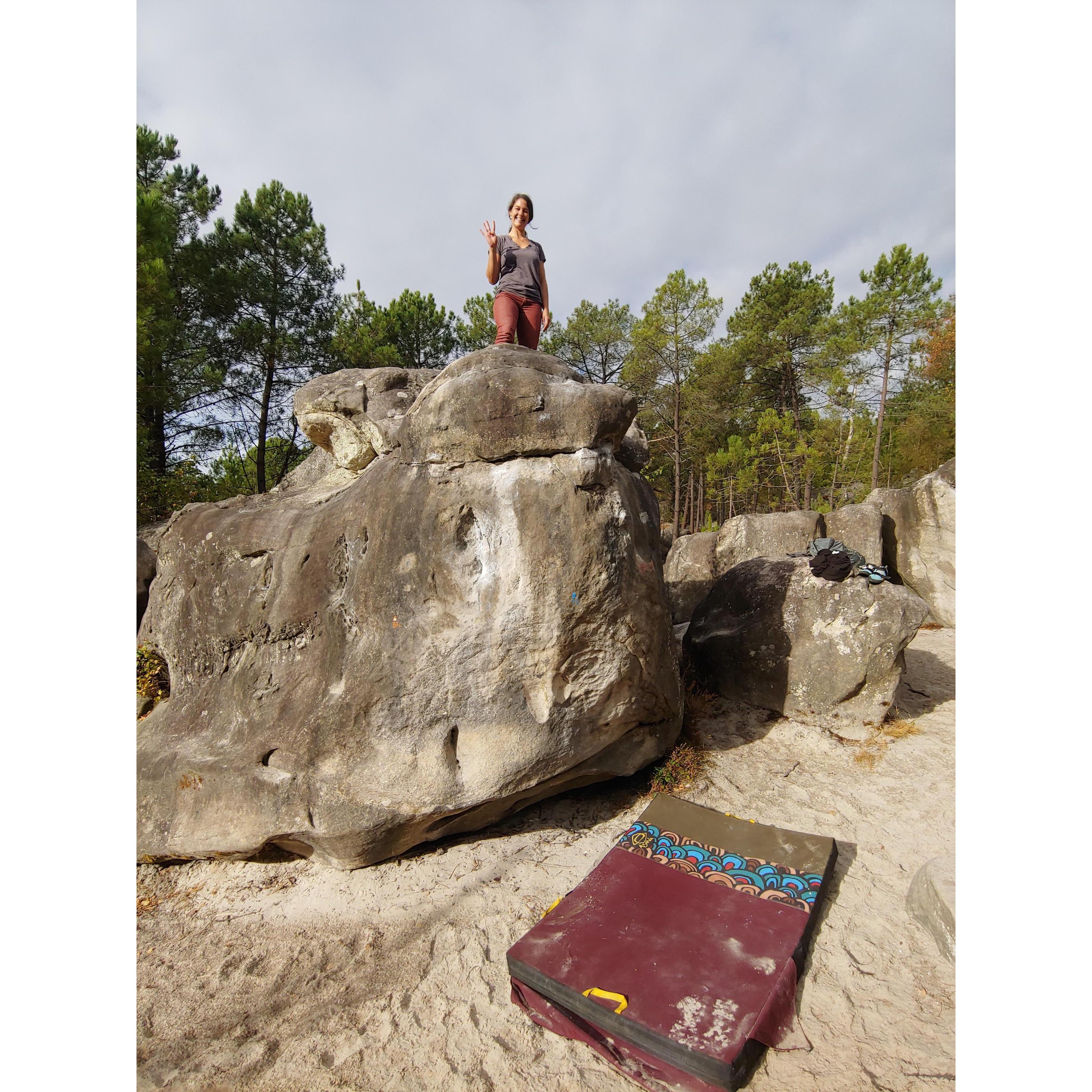 Devinne atop a route she completed.