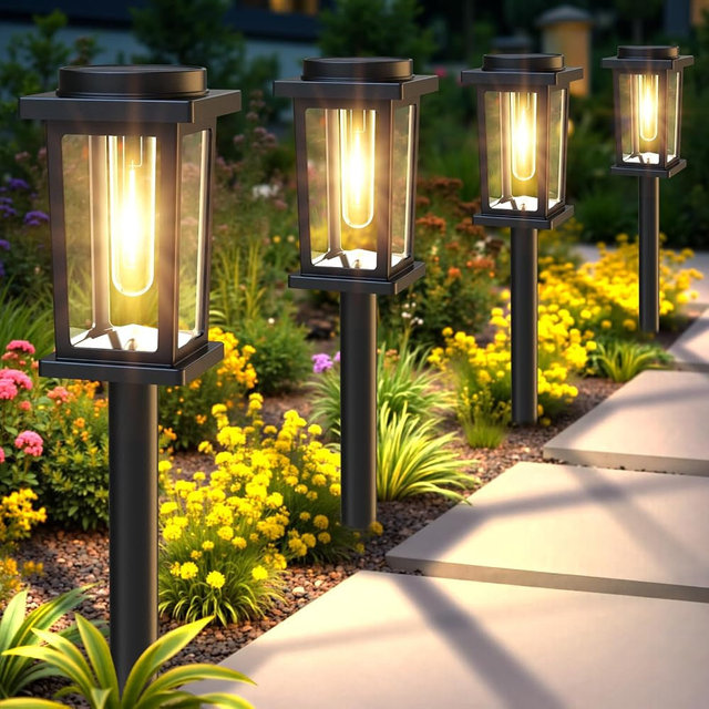 Melunar Solar Pathway Lights Outdoor, 12 Pack Solar Powered Garden Lights Waterproof, Auto On/Off Outdoor Landscape Lights for Patio, Walkway, Driveway, Lawn, Pool Decor. (Warm White)
