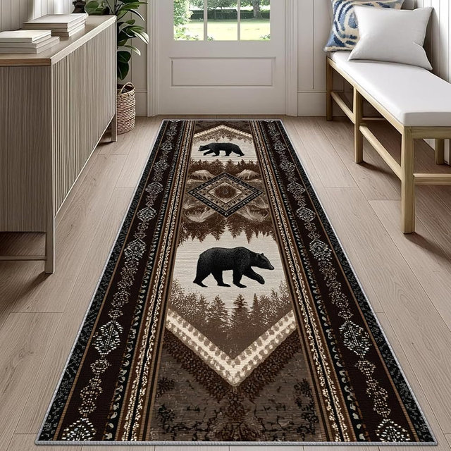 Reocahoo Rustic Cabin Runner Rug 2.6x10ft, Western Bear Long Hallway Rug, Country Lodge Cabin Rugs, Non-Shedding & Easy Care, for High Traffic Areas in Living Room Bedroom