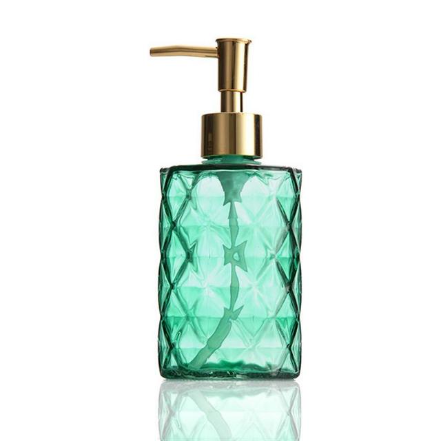 Arswin Soap Dispenser, 11oz Colorful Glass Bottle Jar w/ Plastic Pumps for Refillable Wash Hand Liquid, Essential Oils, Lotions, Liquid Soaps, Ideal for Bathroom & Kitchen Countertop (Green)