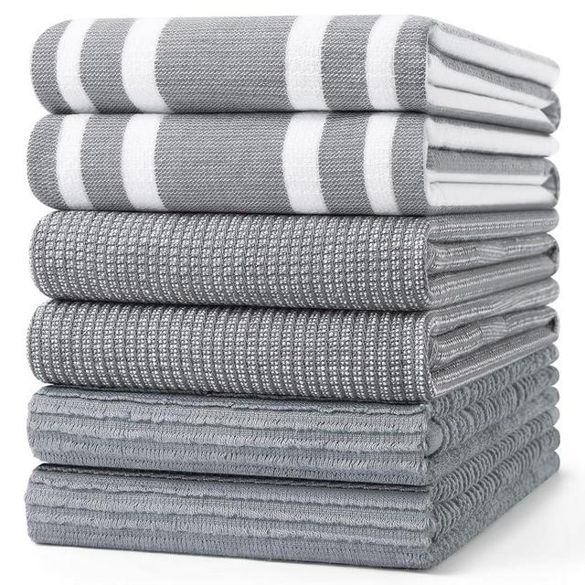 Homaxy Premium Kitchen Towels(18”x 28”, 6 Pack), Large Cotton 380 GSM Kitchen Hand Towels, Soft and Absorbent Terry Dish Towels, Multipurpose Tea Towel Set with Hanging Loop, Grey