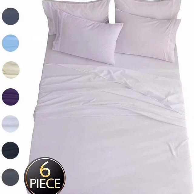 Shilucheng Queen Size 6-Piece Bed Sheets Set Microfiber 1800 Thread Count Percale 16 Inch Deep Pockets Super Soft and Comforterble Wrinkle Fade and Hypoallergenic(Queen,White)