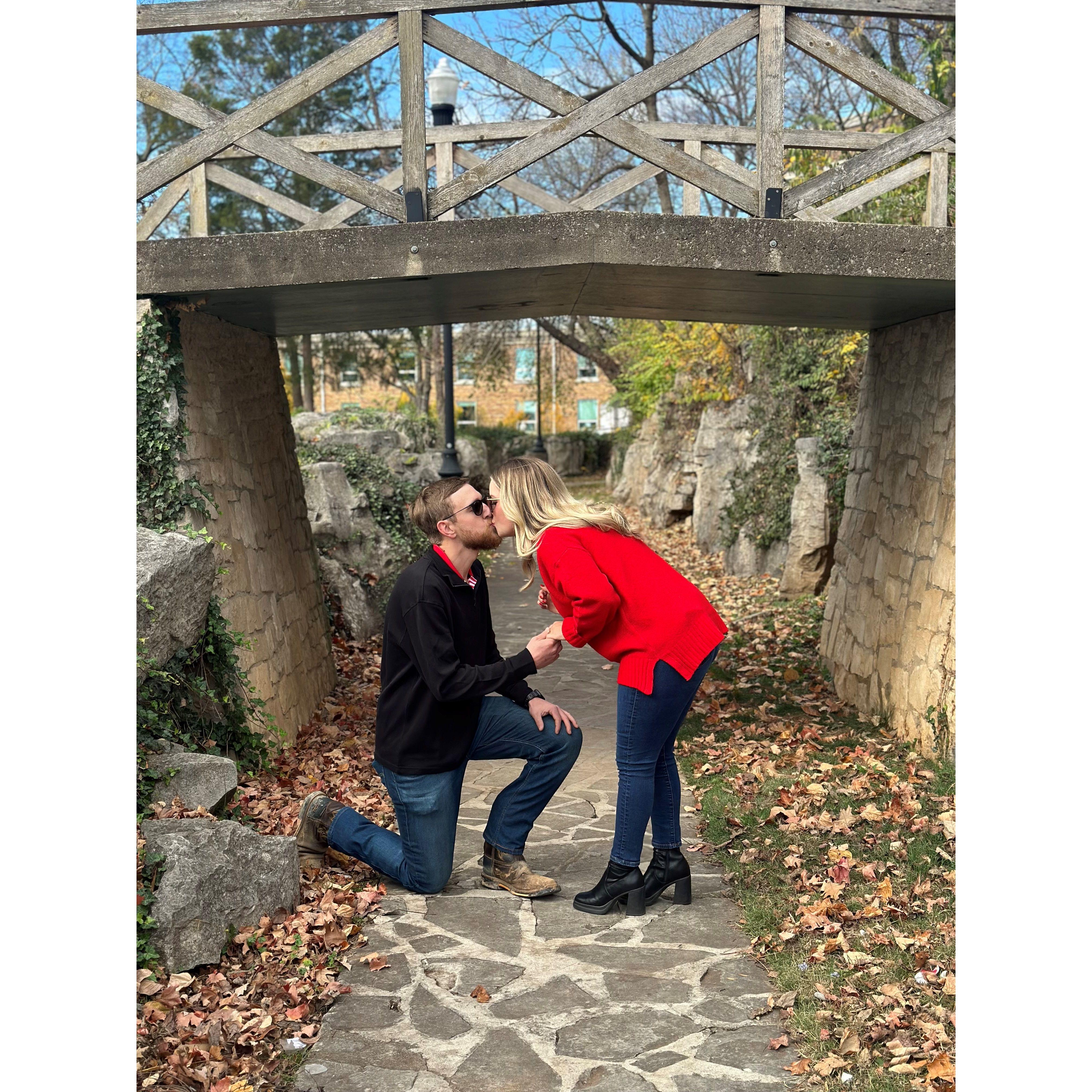 Lovers Bridge at WKUs campus where Josh proposed!