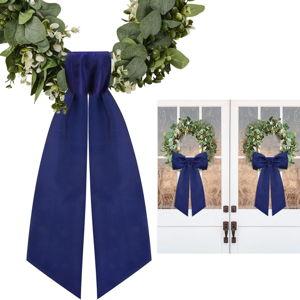 2 Pcs Navy Blue Wreath Sash for Front Door Linen Wreath Ribbon Bow for Yard Porch Garland Home Decor