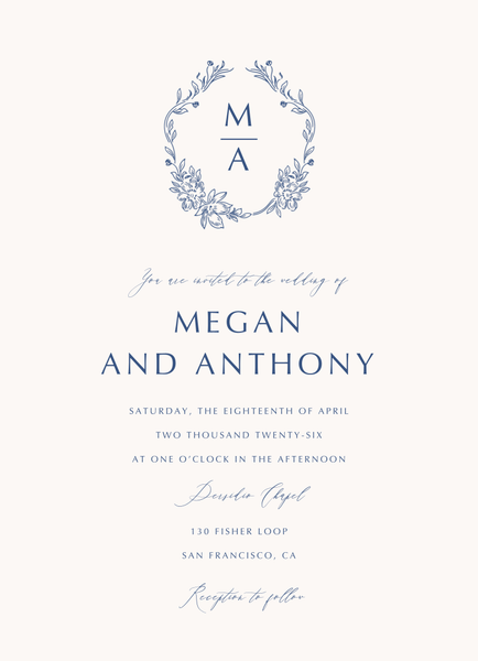 Pasqual Portrait | Dusty Cobalt | Zola Wedding Invitations