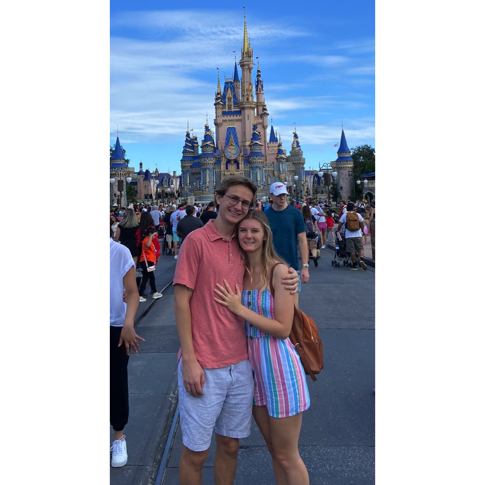 Celebrating our engagement at Magic Kingdom!