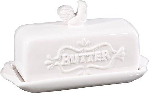 Home Essentials Home Essentials 7&quot;l Wht Butter Dish W/finial, White