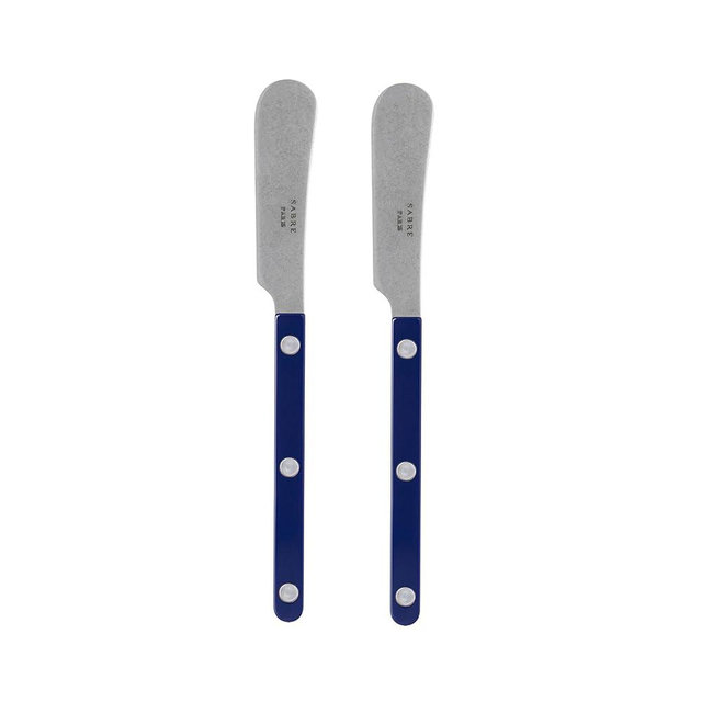 Sabre Paris - Set of 2 Spreader Knives 5.5 inches - Bistrot Vintage Collection - Perfect for Butter, Tapenades, Spreads - Stainless Steel & Nylon - Dishwasher Safe - Navy Blue - Mat Finish