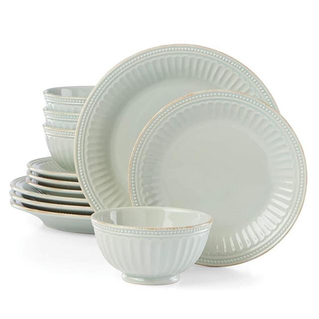 Lenox French Perle Groove 12-Piece-Plate &-Bowl Set, 23.05 LB, Blue