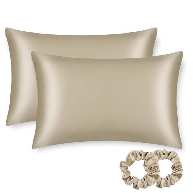 ALASKA BEAR Silk Pillowcase for Hair and Skin, Set of 2 Pure Genuine 22 Momme Mulberry Silk Pillow Cases King Size for Bliss Sleep Better Than Poly Satin, Zipper Closure(2pc, Beige)