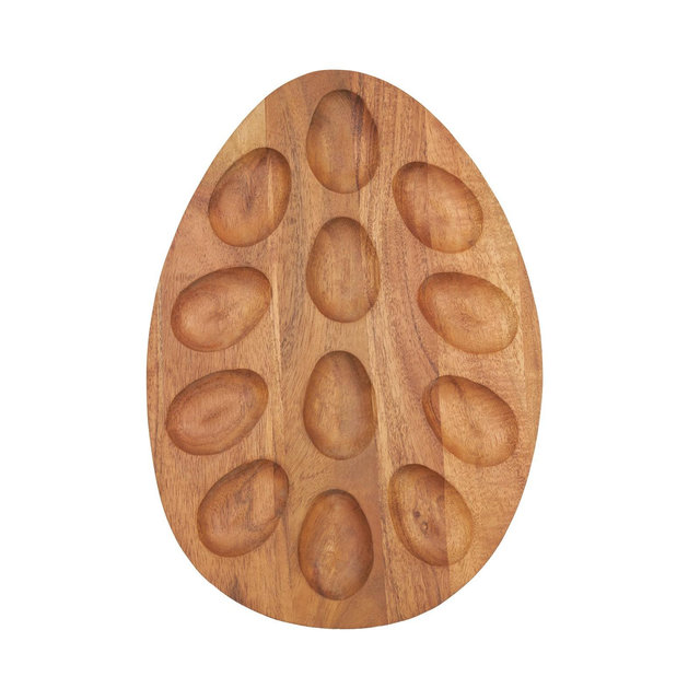 C&F Home 12" Decorative Easter Egg Shaped 12-Section Stuffed Egg Acacia Wood Serving Tray Platter