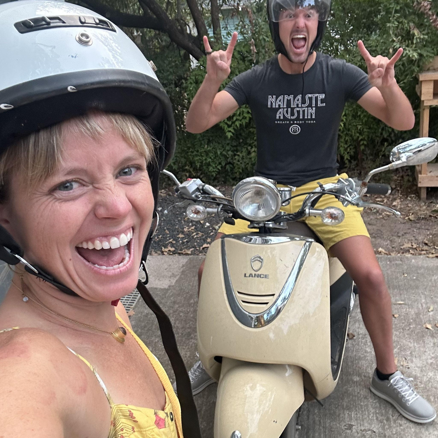 John taught Sunshine how to drive a scooter for the first time. John is a patient and loving coach and teacher to Sunshine.