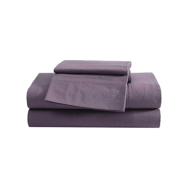 Eddie Bauer King Sheet Set, Washed Percale Bedding Set with Deep Pockets, Super Soft, 100% Luxury Cotton with Smooth Percale Weave (Purple, King)