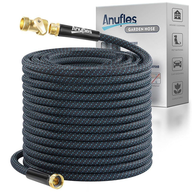 Garden Hose 50FT, Lightweight 3-Layer PVC Flexible Water Hose, No Kink, Leak-Resistant, High-Pressure with Meatl Fittings, Durable for Outdoor, Gardening, Washing Cars, Easy to Store