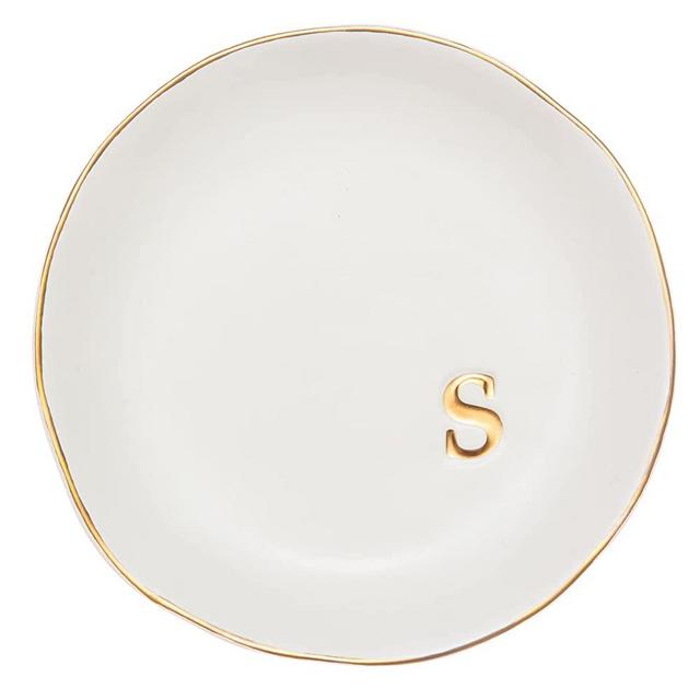 COLLECTIVE HOME - Ceramic Jewelry Tray, Decorative Trinket Dish for Rings Earrings Necklaces Bracelet Watch Keys, Birthday Mother's Day Christmas Gift for Women, 4.75", White Surface (S)