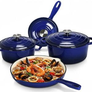 LIFERUN Nonstick Enameled Cast Iron Cookware Set, 7Pcs Pots and Pans Set, Gas/Induction Dutch Oven Set, PFOA & PFAS Free