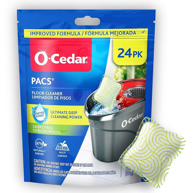 O-Cedar PACS Hard Floor Cleaner, Crisp Citrus Scent 24 Count (1-Pack) | Made with Naturally-Derived Ingredients | Safe to Use on All Hard Floors | Perfect for Mop Buckets