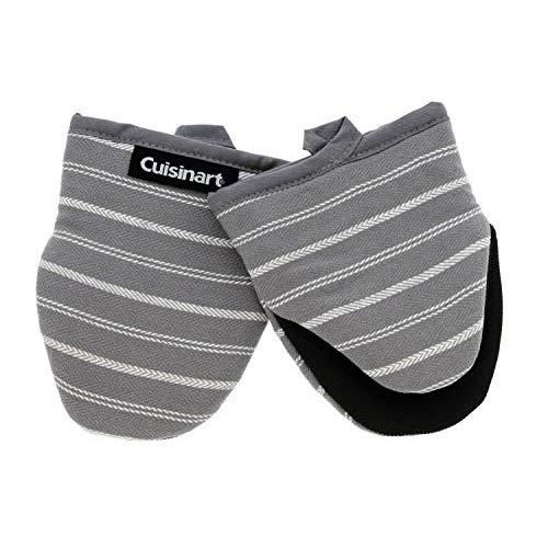 Cuisinart Neoprene Mini Oven Mitts, 2pk-Heat Resistant Oven Gloves Protect Hands and Surfaces with Non-Slip Grip and Hanging Loop-Ideal Set for Handling Hot Cookware, Bakeware-Twill Stripe Titan. Grey