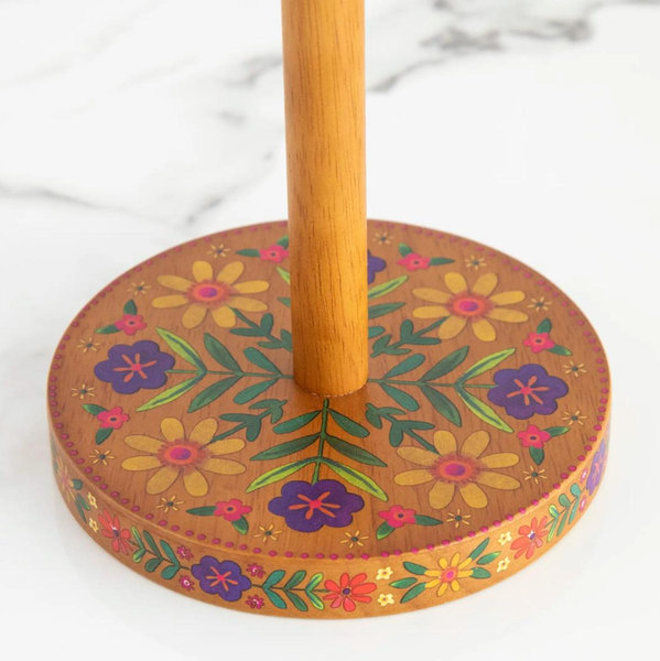 Wooden Paper Towel Holder - Folk Flower