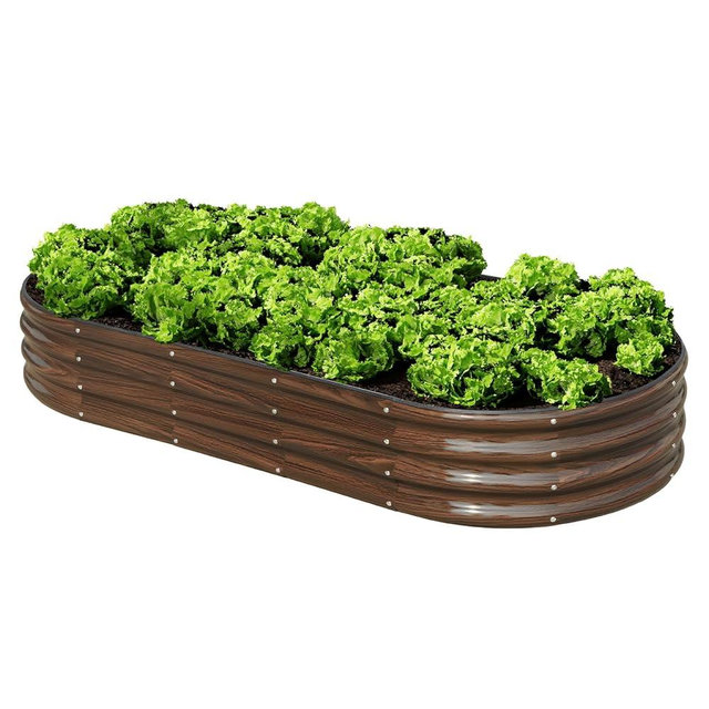 SnugNiture 6x3x1ft Raised Garden Bed Kit, Outdoor Oval Metal Garden Planter, Ground Planter Box for Gardening Vegetables Flowers, Brown