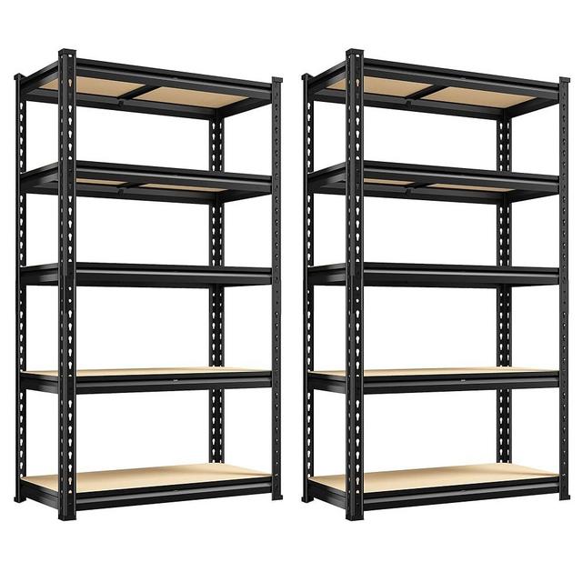 REIBII Set of 2 Storage Shelves 5 Tier Garage Shelving Heavy Duty Metal Shelving 2000LBS Garage Shelves Adjustable Metal Shelf for Kitchen Warehouse Pantry Closet, 27.6" W x 11.8" D x 60" H
