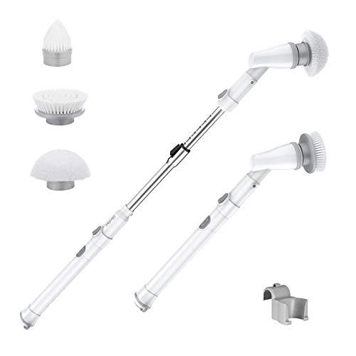 Homitt Electric Spin Scrubber Power Brush Floor Scrubber, Cordless Shower Scrubber with Adjustable Extension Arm and 3 Replaceable Bathroom Scrubber Cleaning Brush Heads for Tub, Tile, Floor