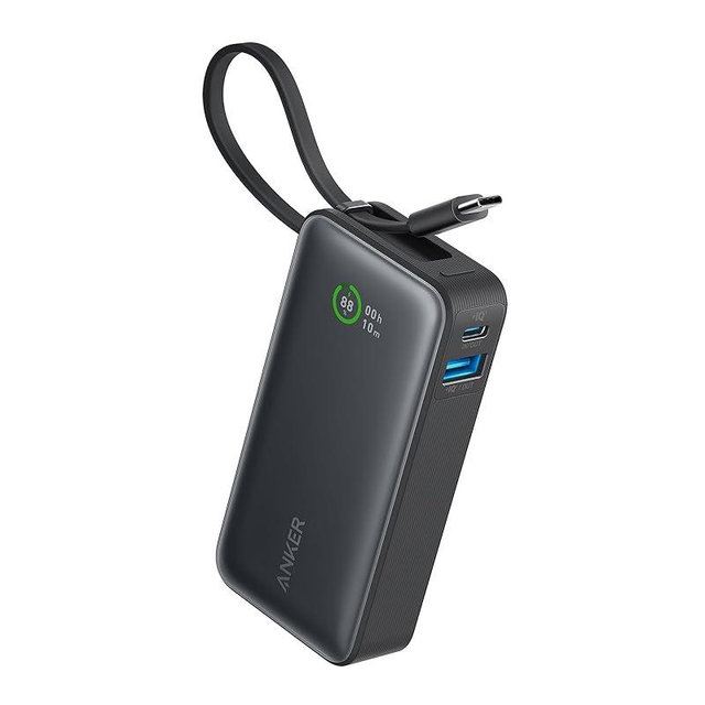 Anker Nano Power Bank, 10,000mAh Portable Charger with Built-in USB-C Cable, PD 30W Max Output with 1 USB-C, 1 USB-A, Compatible for iPhone 15/15 Plus/15 Pro/15 Pro Max, MacBook, Galaxy, iPad