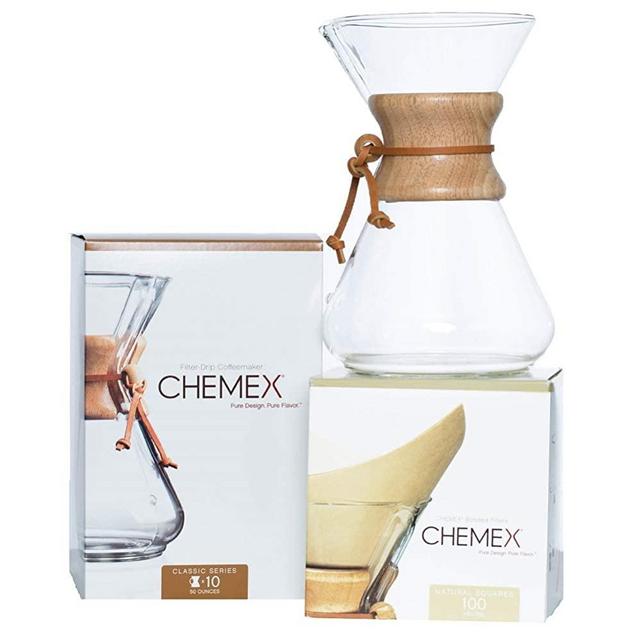 CHEMEX Bundle - 10-Cup Classic Series - 100 ct Natural Square Filters - Exclusive Packaging