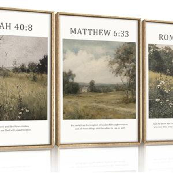 LHIUEM Large Bible Christian Scripture Framed Canvas Wall Art Set,Jesus Religious Verse Wall Decor,Vintage Nature Flowers Artwork for Living Room,Bedroom,Dining Room,Office -24"x36"x3