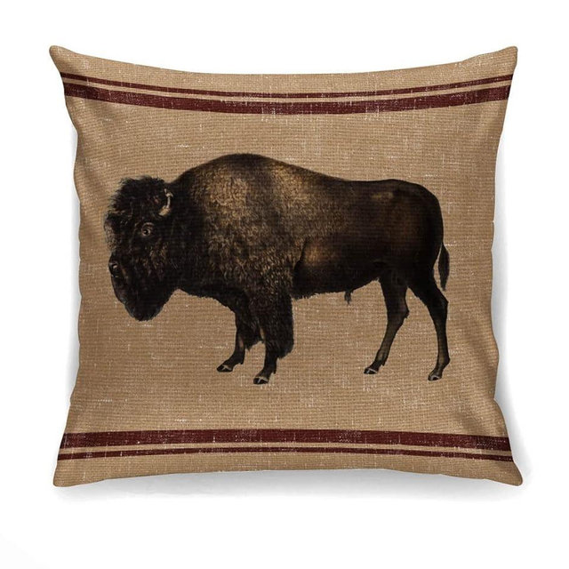 FAVDEC Decorative Western Throw Pillow Cover 18 Inches x 18 Inches, Western Style Vintage Bison Decor Throw Pillow Cover, Cover only