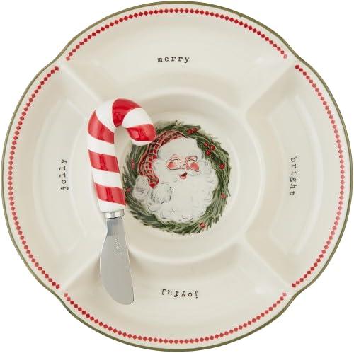 Mud Pie Santa Divided Platter; server 10 1/2" | spreader 5 1/2"
