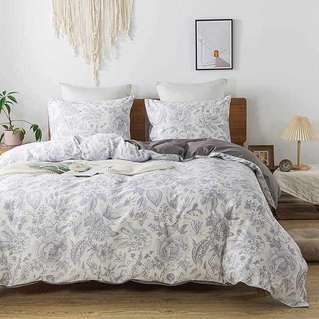 HoneiLife King Duvet Cover Set - 100% Cotton Comforter Cover Floral Duvet Cover Sets,Soft & Breathable Duvet Cover with Zipper Closure and Corner Ties,3pcs Wildflower Comforter Cover Sets-Herbs