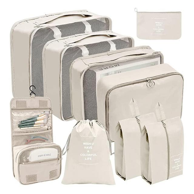 BRAQ 9 Pcs Travel Packing Organizers, Luggage Organizers for Suitcase Set, Travel Cubes for Suitcase Lightweight Travel Essential Bag with Large Toiletries Bag for Clothes Shoes