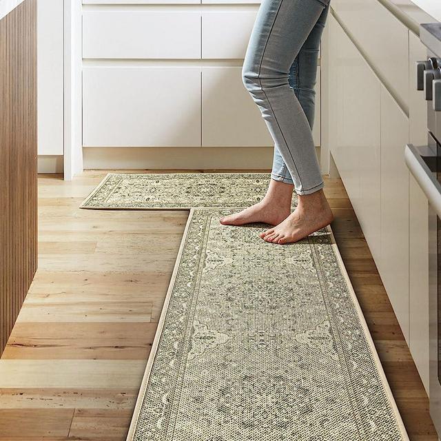 ILANGO Kitchen Rugs and Mats Non Skid Washable 2 Pcs, Absorbent Kitchen Runner Rugs for Floor, Front of Sink, Long Comfort Standing Mats for Entryway Hallway 17"x32"+17"x48" (Rustic)