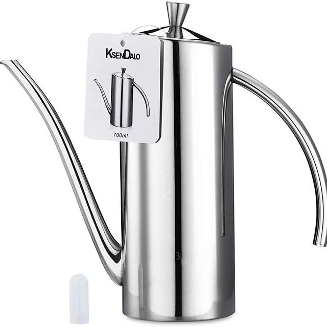 Oive Oil Can Stainless, KSENDALO 24oz Stainless Oil Dispenser Bottle, Drip Free/Everyday-use Stainless Oil Vinegar Cruet, Silver(700ML/0.74Quart)