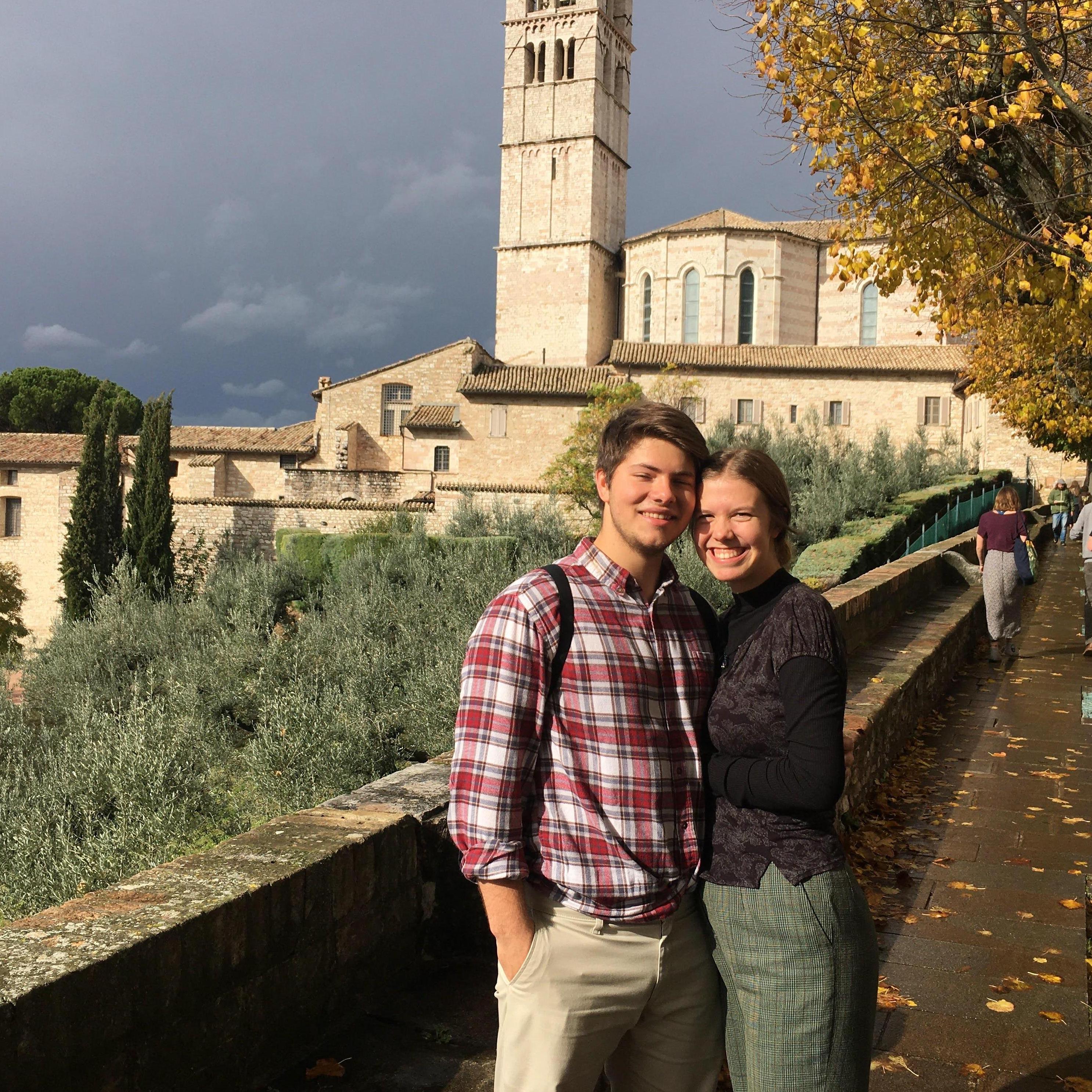In front of the Basilica di Santa Chiara in Assisi in Nov 2019. We got to pray in front of her body and visit St. Francis' grave later on, too!