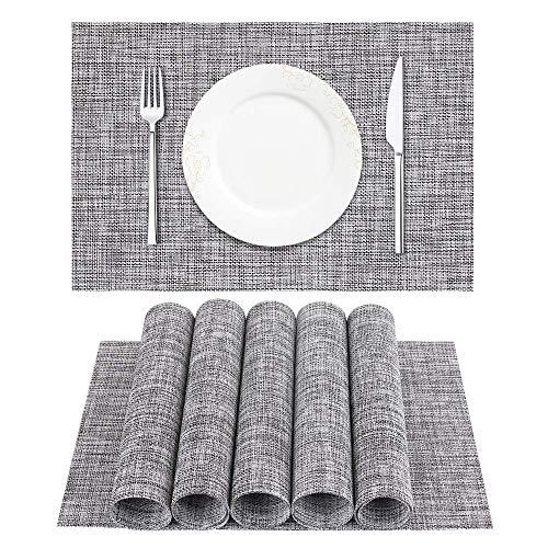 DACHUI Placemat, Crossweave Woven Vinyl Non-Slip Insulation Placemat Washable Table Mats Set of 6 (Grey)