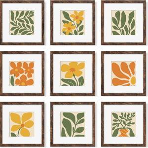 12x12 Picture Frame Set of 9, Photo Gallery Wall Frame Set, Display Pictures 8x8 with Mat or 12 x 12 Without Mat, Square Frame Picture Frames Collage Wall Decor, Rustic Brown