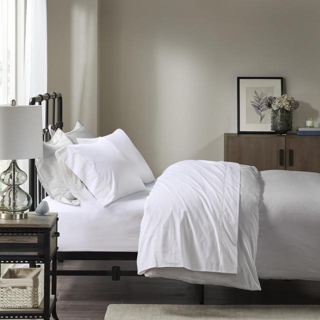 Comfort Classics Peached Percale 100% Cotton Sheet Set, White, Queen