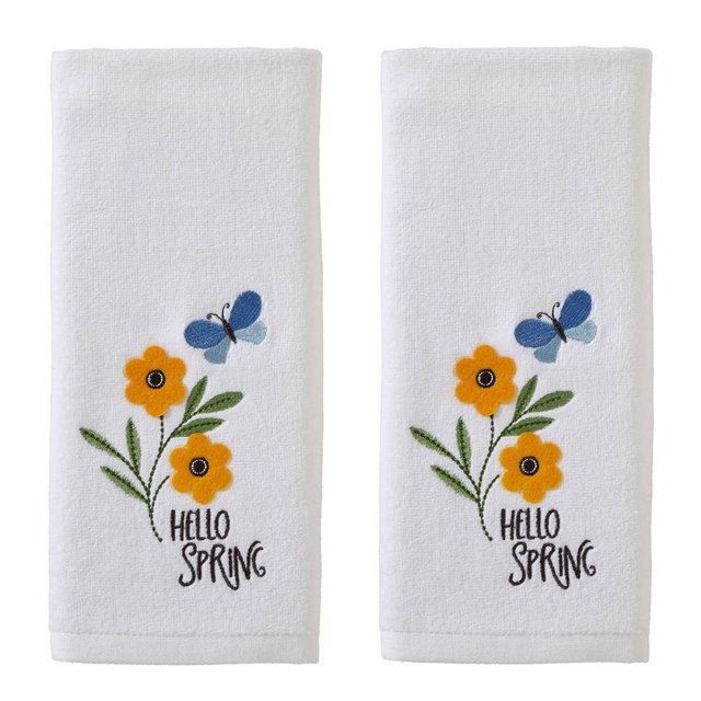 2pc Hello Spring Flowers Hand Towel Set - SKL Home: Cotton Dobby Velour, Midweight Bath Towels & Washcloths