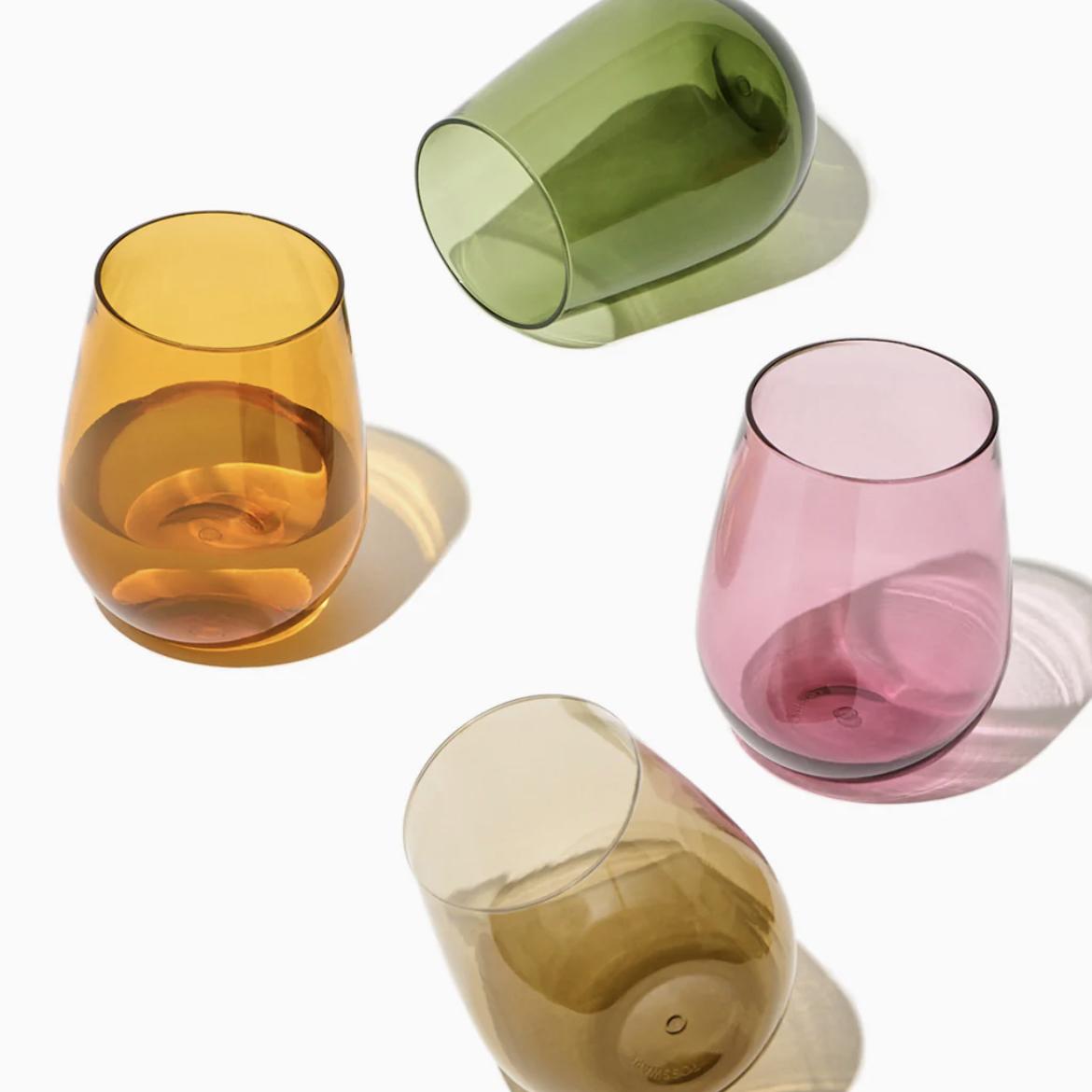 Mixed set of 4 RESERVE 16oz Stemless Wine Tritan™ Copolyester Glass - Color Series