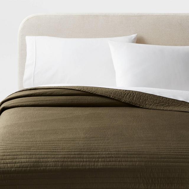 Twin/Twin Extra Long Washed Cotton Sateen Quilt Dark Olive Green - Threshold™