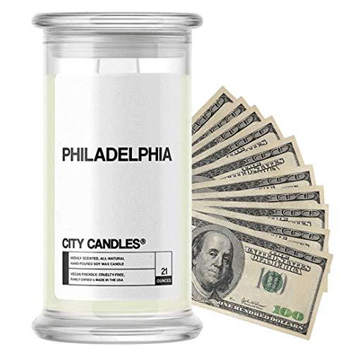 Philadelphia City Cash Money Candles | $2-$2500 Inside | Guaranteed Rare $2 Bill | Choose from 30+ Scents | 21oz Jar | Cotton Candy | Philadelphia