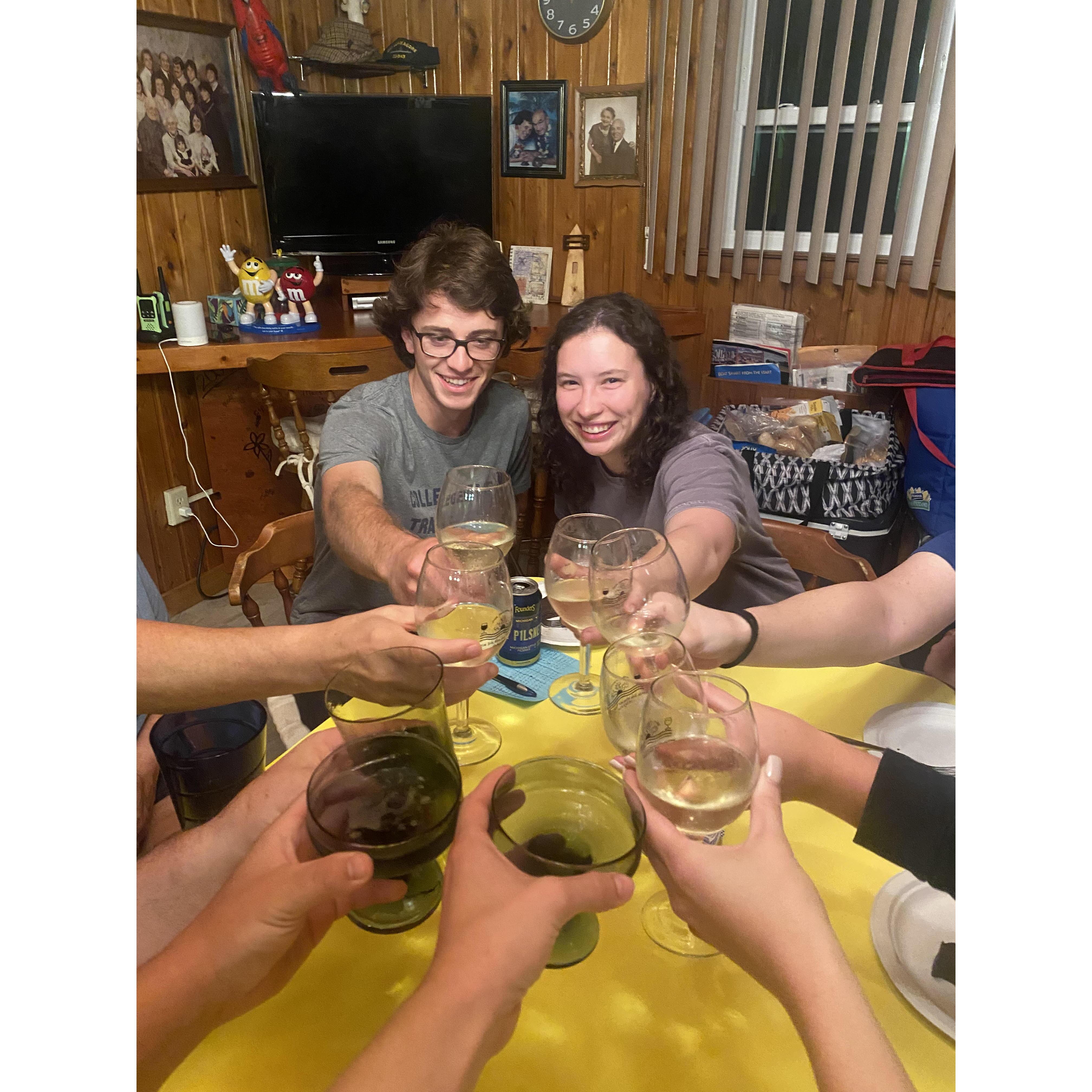 Celebrating the proposal with Alexis's family and best friends!