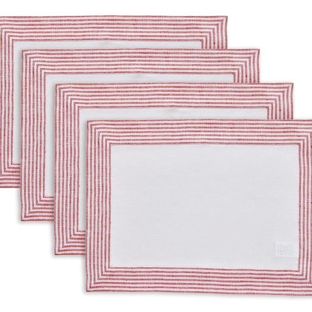 Solino Home Linen Red Placemats Set of 4-100% Pure Linen Placemats 14 x 19 Inch for Christmas, Holiday - Lucca