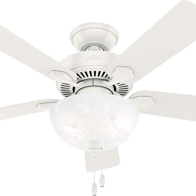 Hunter 44 inch Indoor Ceiling Fan with LED Light - White Ceiling Fan with Pull Chain, For Bedroom, Living Room, or Kitchen, Standard Mount, No Remote, 5 Blades - Swanson 50905, Fresh White