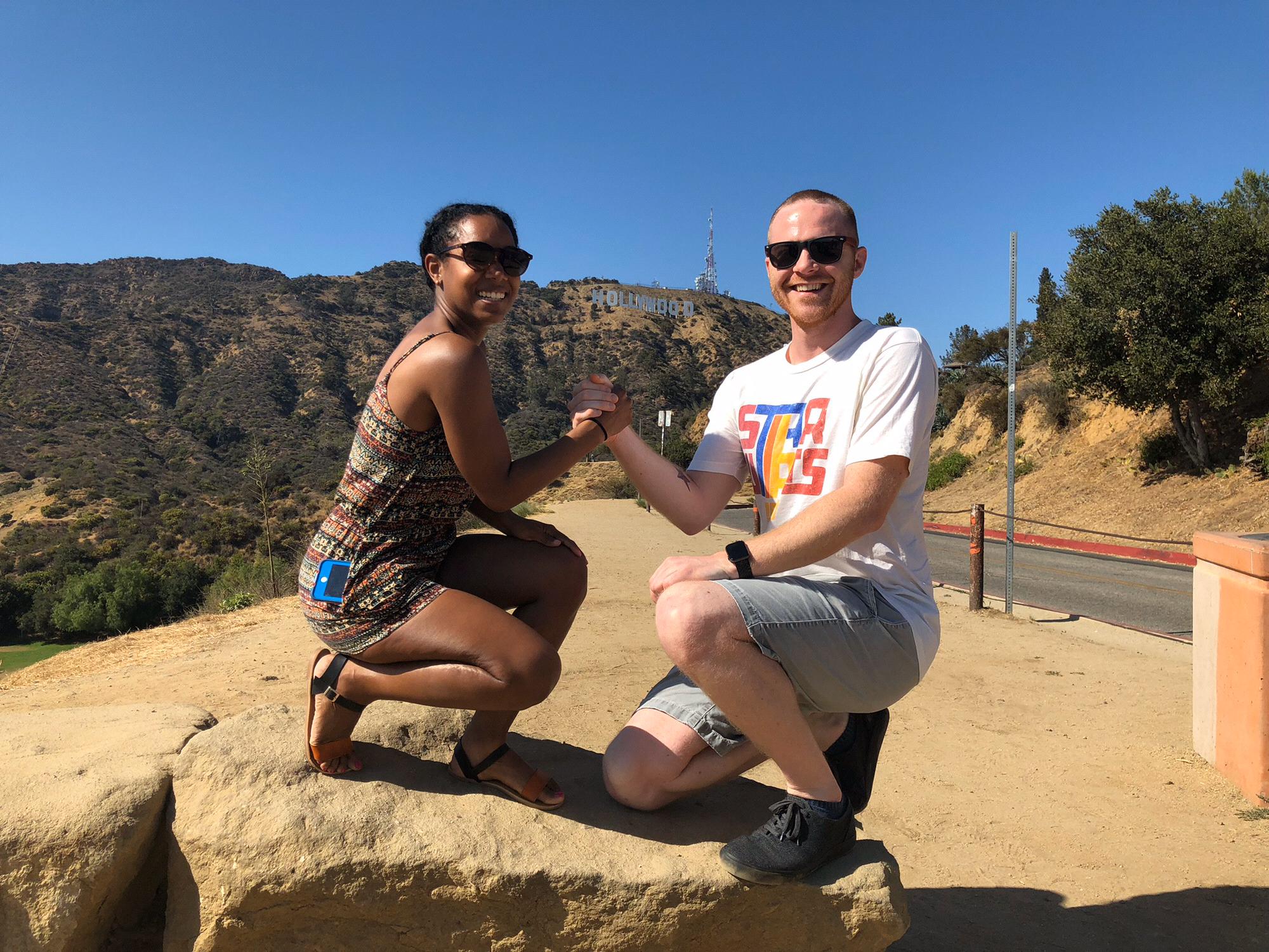 At the Hollywood sign in LA