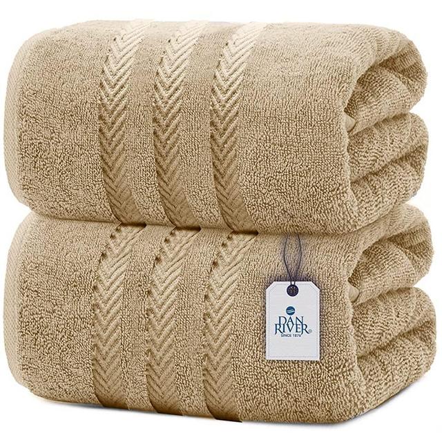 DAN RIVER 100% Cotton Bath Sheet Set of 2| Soft Bath Sheets| Oversized Bath Towels| Quick Dry Bath Sheets| Absorbent Bath Sheets| Bath Sheets Spa Hotel|Tan Bath Sheet Towel Set|35x70 in|550 GSM